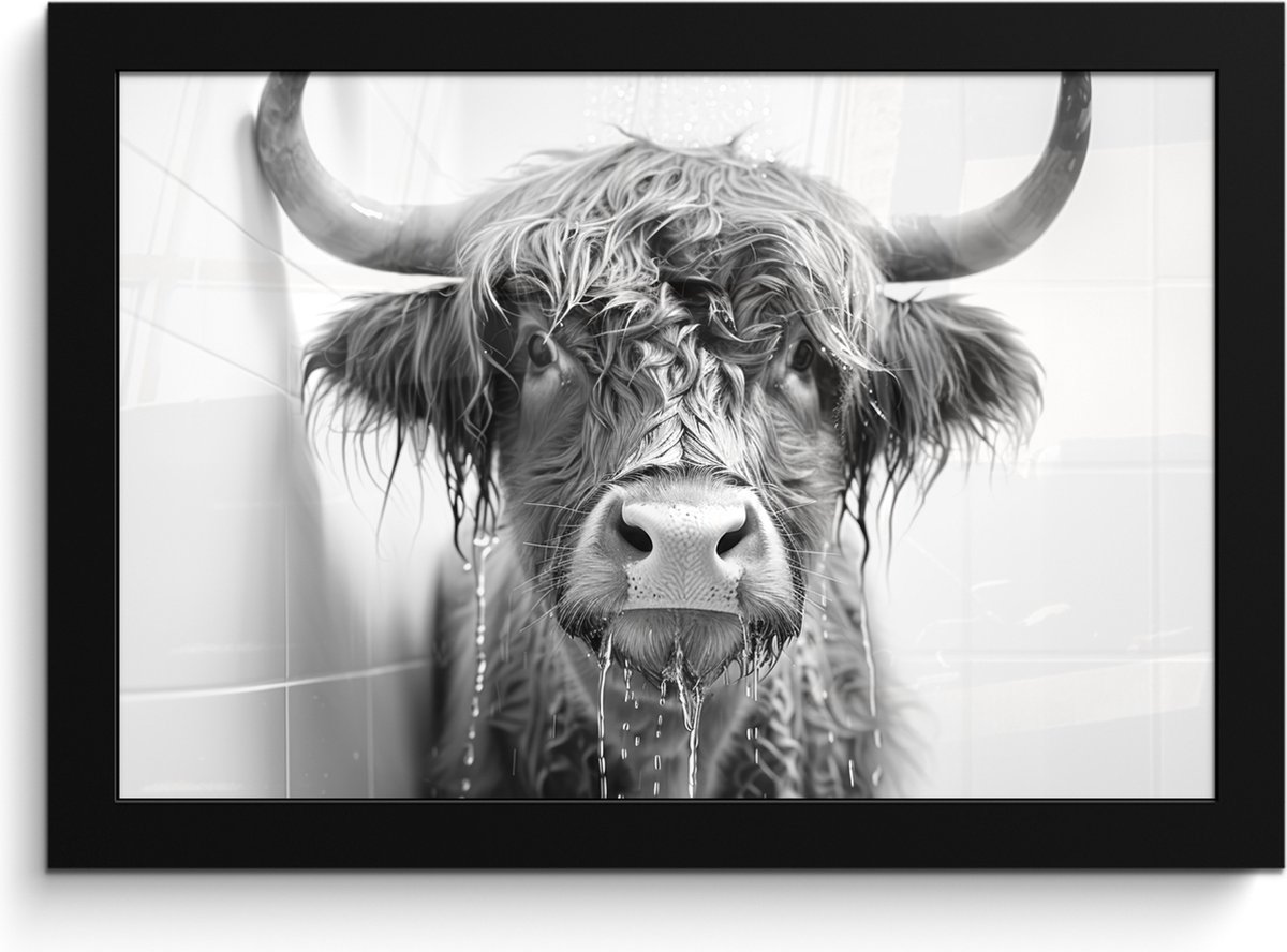Poster in lijst - Fotolijst 30x20 cm - Posters - Schotse Hooglander - Dier - Douche - Humo