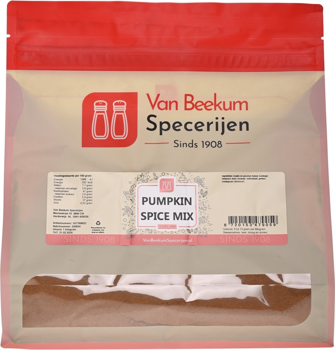 Goedkoopste Van Beekum Specerijen - Pumpkin Spice Mix - 1 kilo (hersluitbare stazak