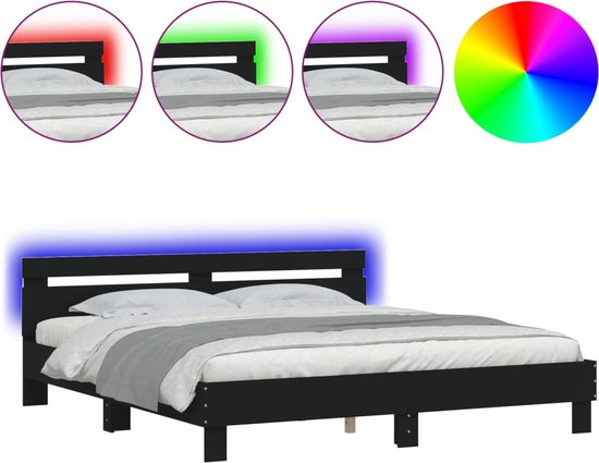 vidaXL Bedframe met LED-verlichting sonoma eikenkleurig 180x200 cm, bed, bedbodem, logeerbed, 2-persoons bed, slaapkamermeubel, 2-persoons bedframe