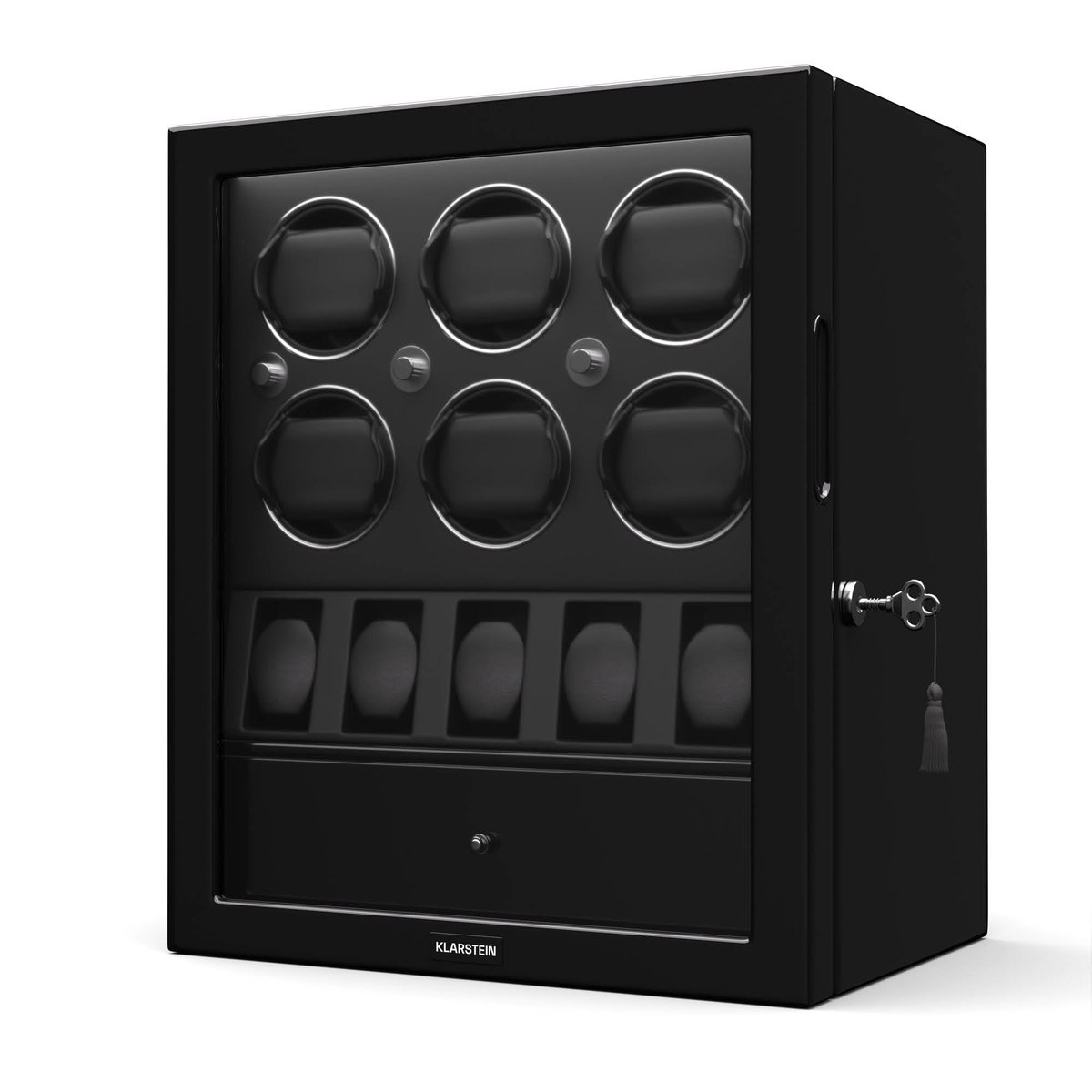 Klarstein Chronovault Horlogeopwinder voor 11 Horloges - Automatische horlogeopwinder met stille Japanse motor - Veganistisch leer - 4 Rotatiemodi 3 Richtingen - LED Verlichting Juwelenlade - Zwart