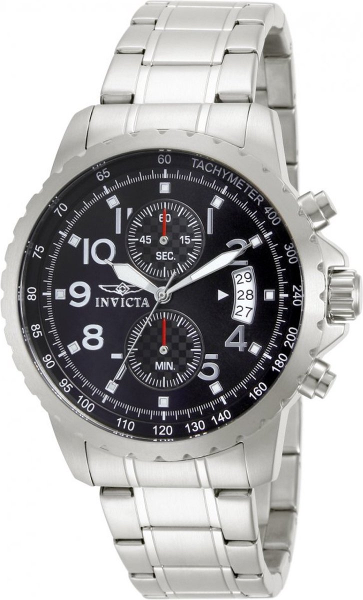 Invicta Specialty 13783 Heren Horloge - Waterdicht - Analoog - Quartz Uurwerk - Roestvrij Staal met zwarte Wijzerplaat - 45mm