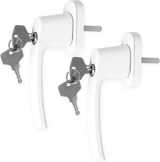 Tectake® Raamsluiting met Slot - Vensterhandvat - Afsluitbare Veiligheidsraamgreep Inclusief 2 Sleutels per Handgreep - Wit - (2)