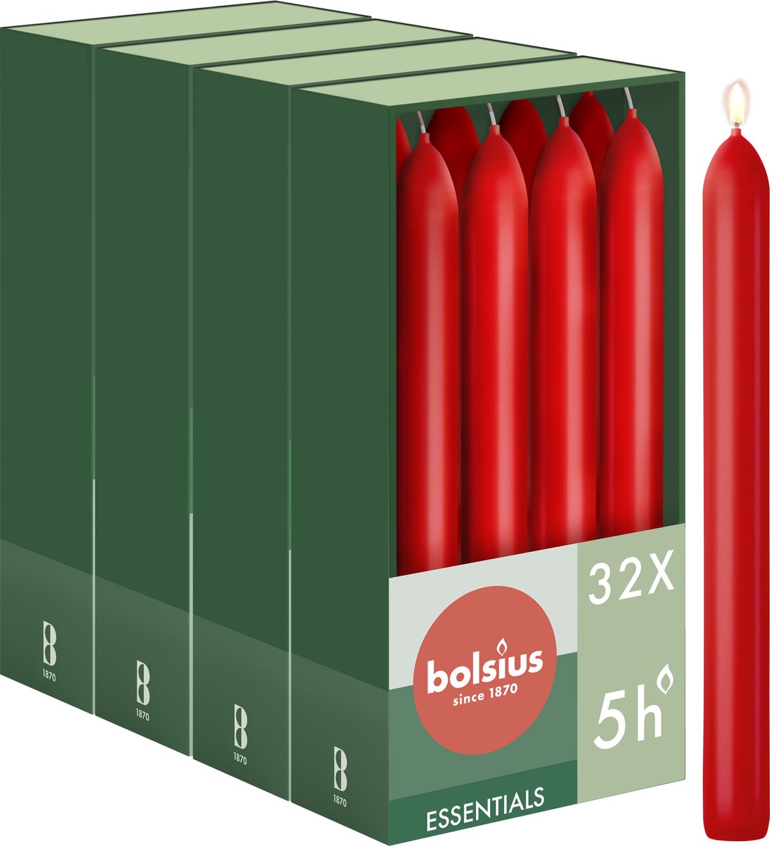 Bolsius Gladde Dinerkaarsen - 17 cm - 32 stuks - Rood