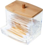 Porte-coton-tige - Avec couvercle en bambou - Acryl- Récipient pour cotons-tiges - Porte-coton-oreille - Transparent / Naturel - 7,2 * 7,9 * 8,8 cm - Décoratif - Pour coton-tige ou bijoux