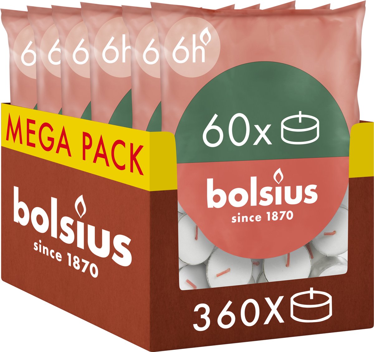 Bolsius 360 Waxinelichtjes - Theelichtjes - 6 uur - Wit - 6 - Grootverpakking