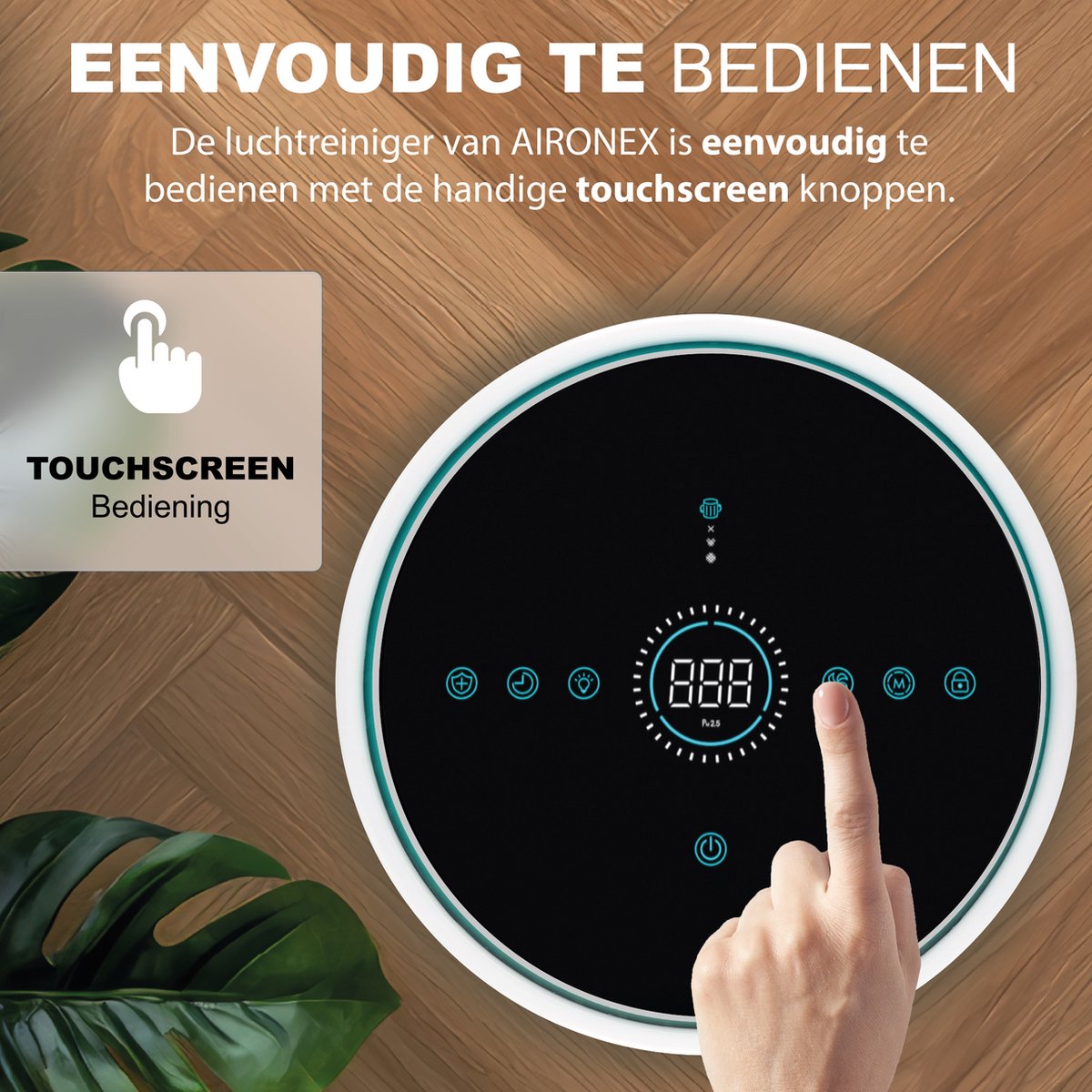 Aironex Luchtreiniger met Hepa Filter – Tegen Allergie & Hooikoorts - HEPA 13 + Ionisator – CADR 365 m³/u – 55 m² – Stil – Luchtkwaliteitsindicator - Air Purifier -Luchtreinigers — afbeelding 6