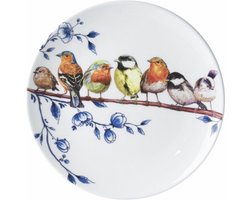 Wandbord - Bosvogels - Doorsnee 26.5 cm - Heinen Delfts Blauw - Decoratie - Cadeau - Vogel.