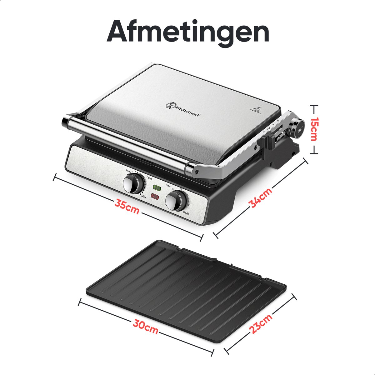 Kitchenwell Contactgrill - Tosti apparaat - Grill apparaat - Uitneembare platen - Anti-aanbaklaag - 3-in-1 -180 °C grill - Vaatwasserbestendig — cadeau in Kookcadeaus - foto 8