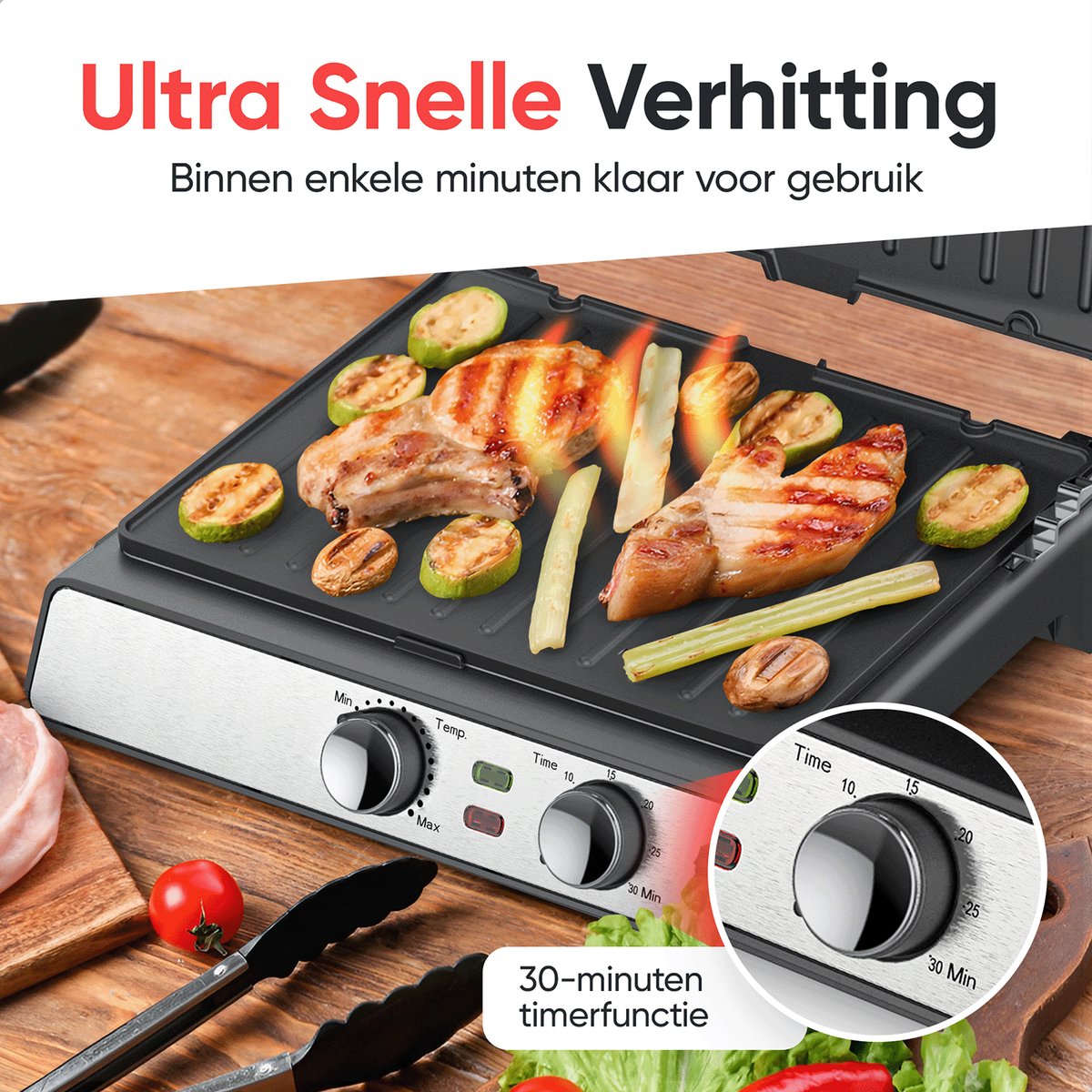 Kitchenwell Contactgrill - Tosti apparaat - Grill apparaat - Uitneembare platen - Anti-aanbaklaag - 3-in-1 -180 °C grill - Vaatwasserbestendig — cadeau in Kookcadeaus - foto 7