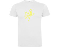 Wit T-Shirt met “Smile“ Afbeelding Geel Maat L