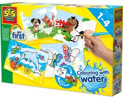foto van SES - My First - Verven - Kleuren met water - Boerderij dieren - zonder geknoei - inclusief 4 voorbedrukte kaarten en kwast - steeds opnieuw te gebruiken