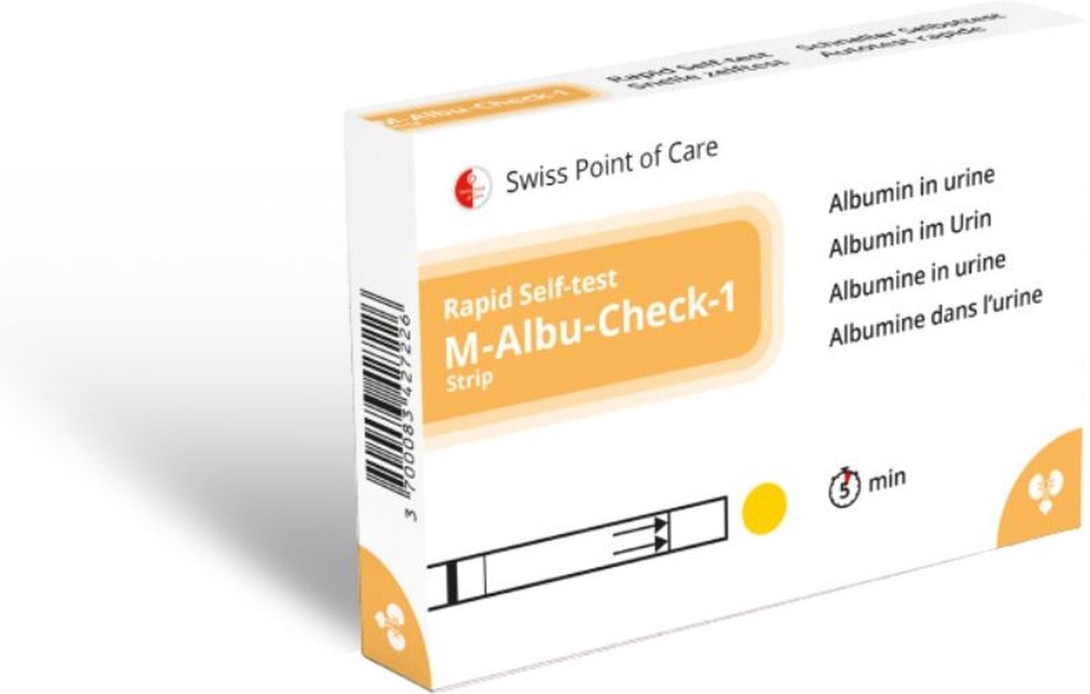 M-Albu-Check-1 Strip (nierfalen) zelftest | detecteert aanwezigheid van albumine in urine | eenvoudig en betrouwbaar