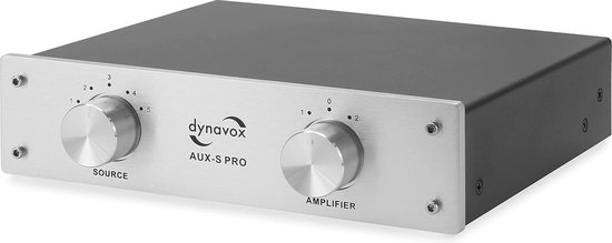 Dynavox AUX-S PRO, ingangs-uitbreidingsschakelaar met 5 RCA-ingangen, aansluitingen voor twee stereo- en surround versterkers, zwart