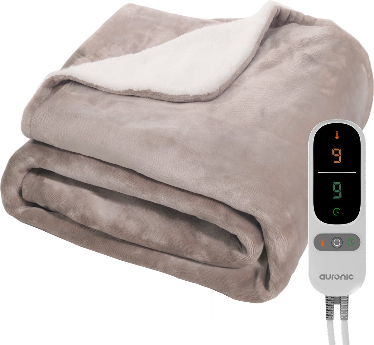 Auronic Elektrische Deken - Warmtedeken - Sherpa Fleece - 9 Hitte en Timerstanden - Bovendeken - 180x130 - 1 persoons - Taupe - Auronic - €54,99