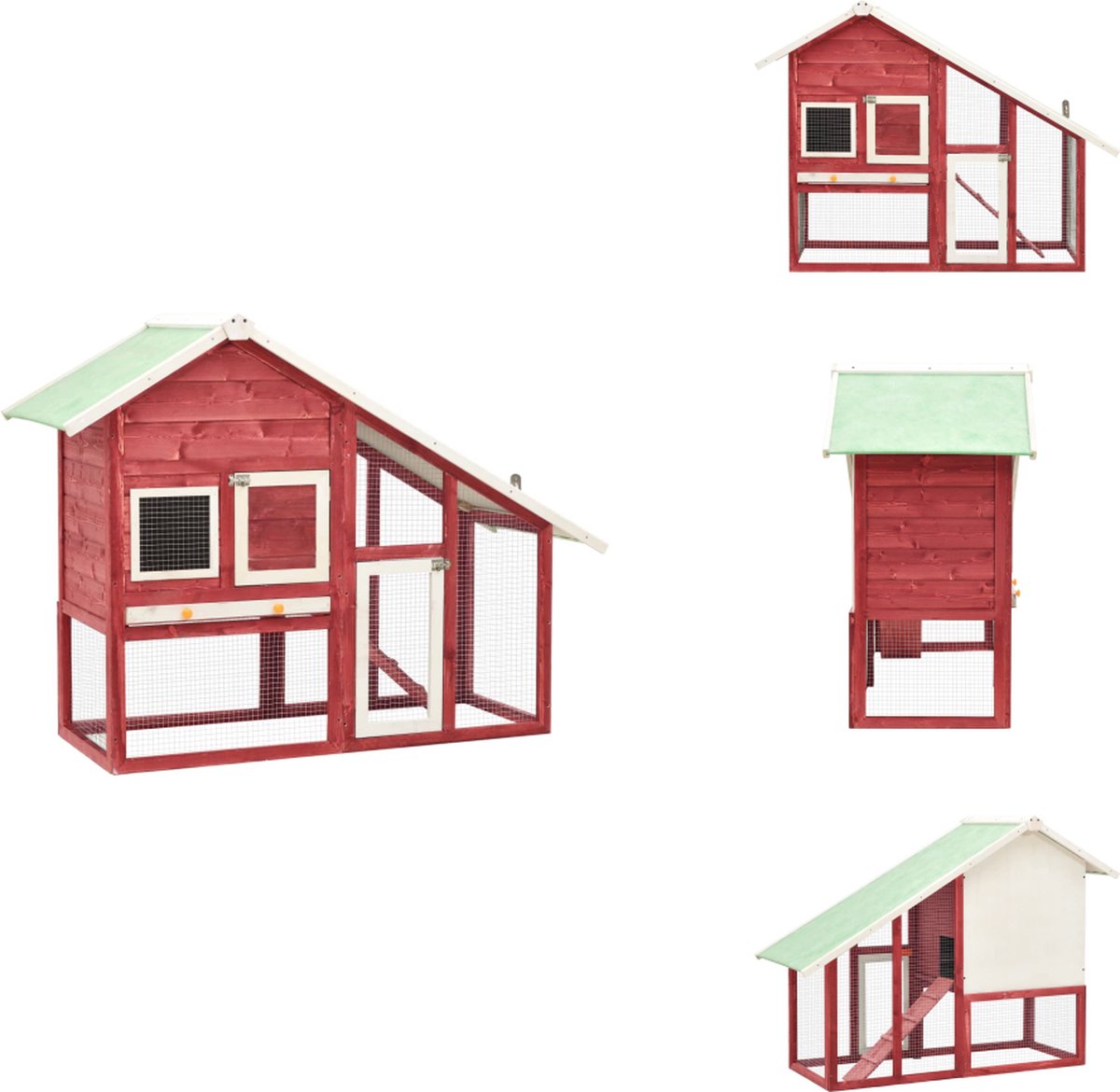 vidaXL Konijnenhok – Konijnenhokken – Dierenhok – Dierenhokken – Konijnenhok 140x63x120 cm massief vurenhout rood en wit