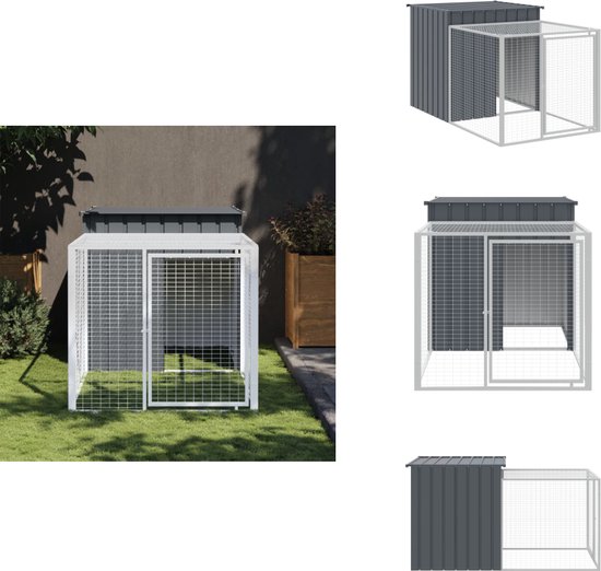 vidaXL Kippenhok met ren 165x1067x181 cm staal antraciet, kippenren, kippenverblijf, dierenren, dierenhuis, kippenhok tuin, kippenhok met dak