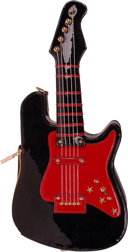 Sac bandoulière - Guitare électrique - Zwart/ Accents rouges et dorés - PVC - 56(35)x26x7cm