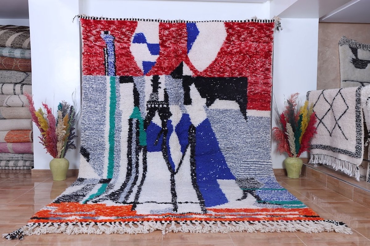 Vloerkleed Vintage - Marokkaans Vloerkleed - 280 x 200 cm - Loper - Handgemaakt, Kleurrijk & Uniek - Gemaakt van 100% wol - Hoogpolig Beni Mguild Tapijt