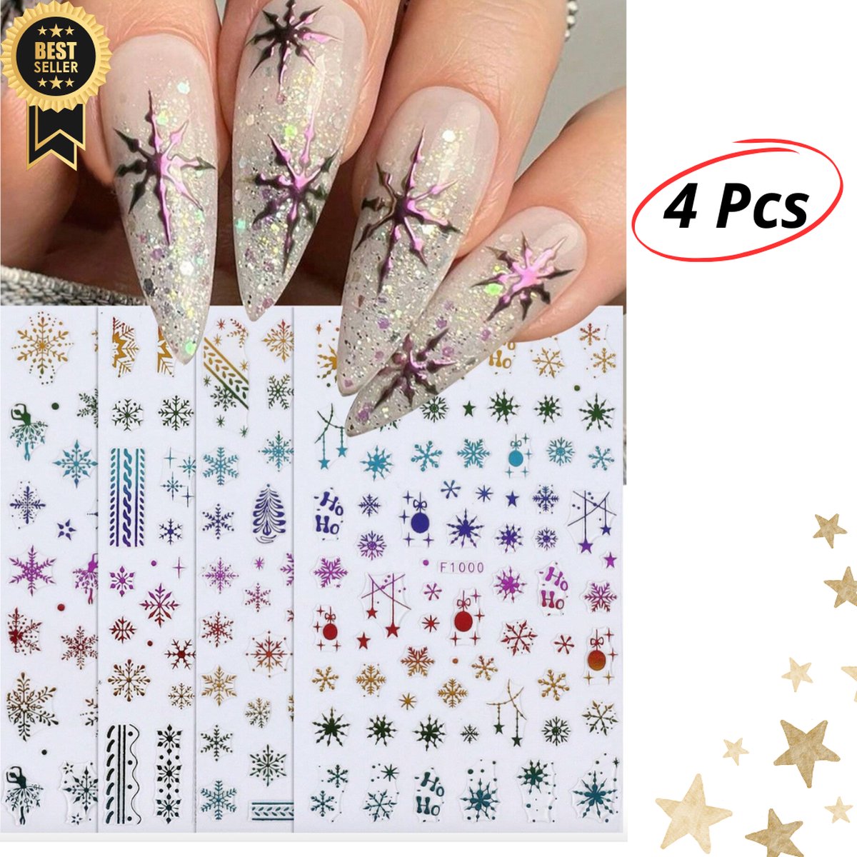 Goedkoopste GUAPÀ® Nagelstickers Kerst | Diverse Patroontjes Winter Feest Stickers Nagels | 3D Nagelstickers | 4 Vellentjes Nail Decals Kerst