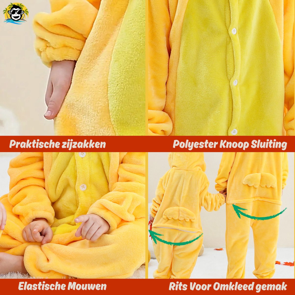 BoefieBoef Dieren Onesie Verkleedkleding Kinderen – Comfortabele Kostuum Pyjama – tot 140 – Dierenpak voor Jongens en Meisjes – Feest, Carnaval Verkleedkleding - Kerst, Dierenpak - of Verjaardag Cadeau - Eend Geel — afbeelding 5