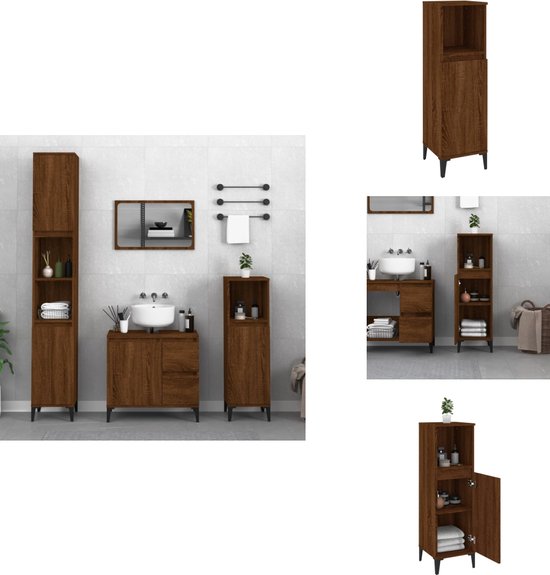 Badkamerkast 35x37,5x188,5 cm hout en metaal bruin eikenkleurig