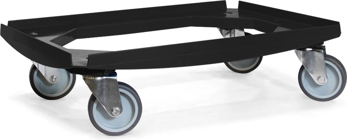 ABS - Zwart - Laadvlak 600 x 400mm - 4 TPR zwenkwielen - 100mm - 250kg MESO Onderwagen Rolplateau ABS Zwart - Laadvlak 600x400mm - Max 250kg - 4 TPR Zwenkwielen Ø100mm - Kratwagen - Transportplateau - Rolwagen Magazijn
