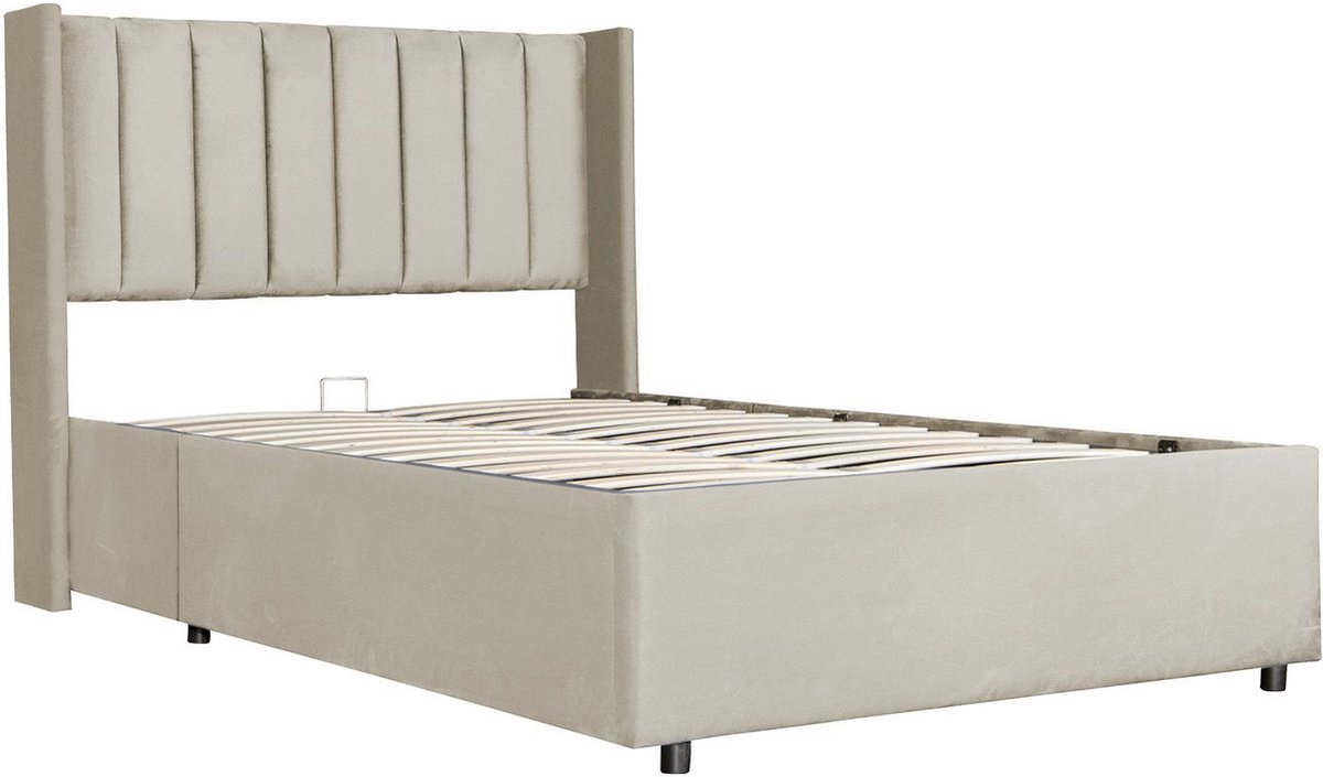 Gestoffeerd bed Savona - 200 x 140 cm - Beige - Incl. Bedlade