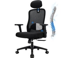 Durrafy Bureaustoel - Ergonomische Bureaustoel – Verstelbare Hoofdsteun, 4D Lendensteun, 90°-130° Kantelbare Rugleuning (Vergrendelbaar), 150 kg Draagvermogen, Comfortabel en Duurzaam – Perfect voor Thuiswerken en Kantoor