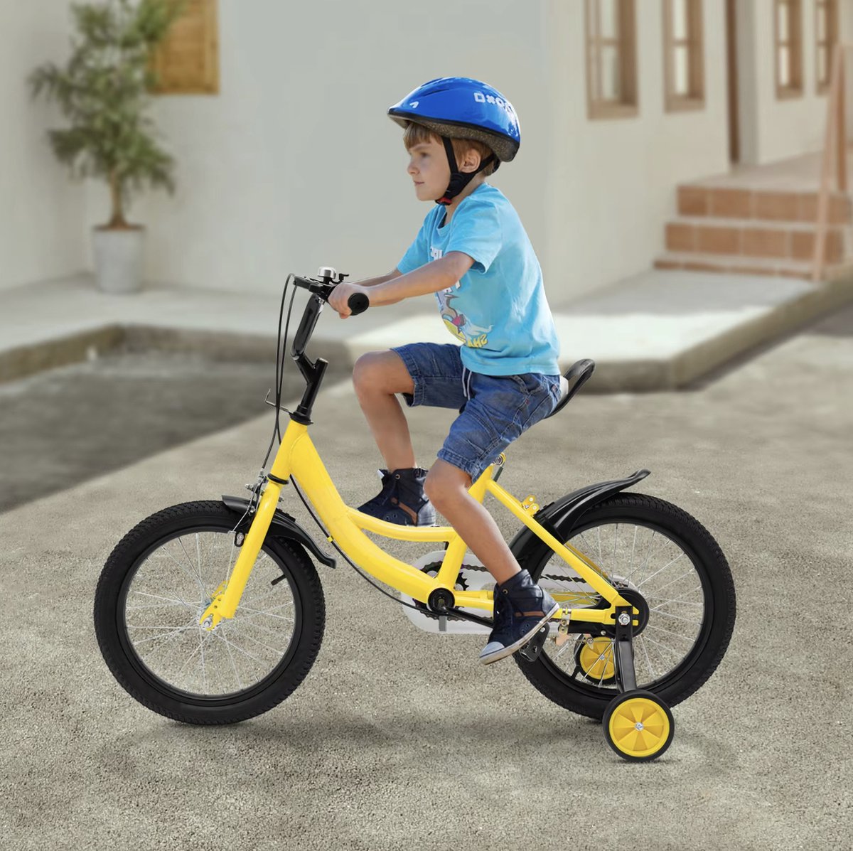 J&R Kinderfiets 16 inch - Jongensfiets 16 inch- Fiets 16 inch - Unisex - Met zijwieltjes - Geel