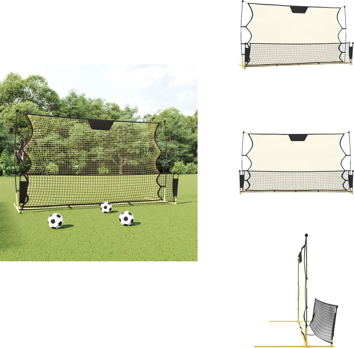 vidaXL Voetbal Terugkaatsnet - Voetbalterugkaatsnetten - Voetbal Trainingsuitrusting - Sportnet - Voetbal reboundnet 183x85x120 cm polyester zwart en geel