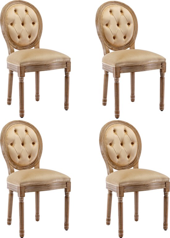 Merax 4er Set Esszimmerstoelen Beige Louis Polsterstoelen Met Ronde