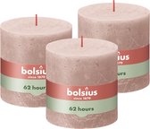 3 bougies pilier rustique Bolsius rose poudré 100/100 (62 heures) Eco Shine Misty Pink