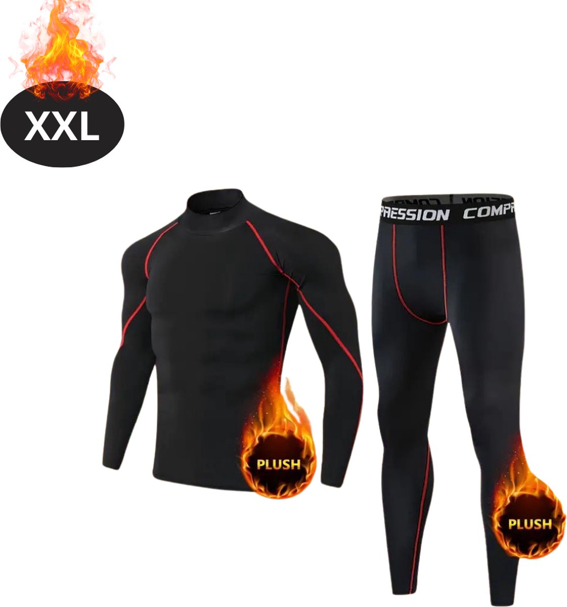 Nivard Thermokleding Heren – Thermobroek – Thermoset – Thermolegging – Winter – Thermoshirt – Zwart+Rood – XXL