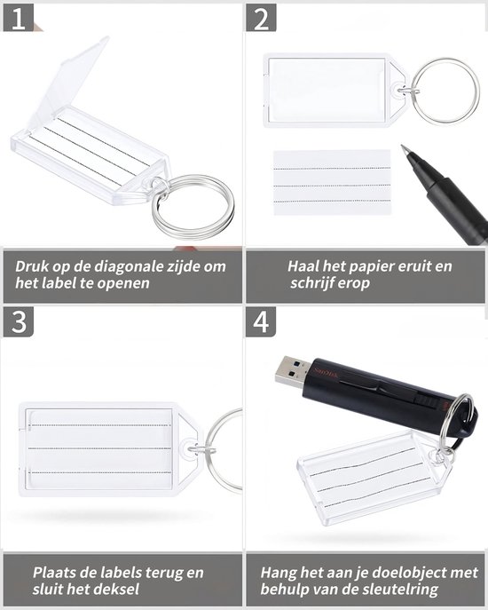 50 Pièces Porte-clés Ouvrants avec Porte-clés 30 mm et Étiquettes de Nom - Wit - Étiquettes de Porte-clés pour Adultes - Porte-clés - Différenciateur de Clés - Étiquettes avec Ring - Porte-clés Porte-clés - Étiquette de Bagage - Porte-clés