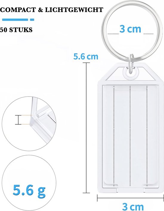 50 Pièces Porte-clés Ouvrants avec Porte-clés 30 mm et Étiquettes de Nom - Wit - Étiquettes de Porte-clés pour Adultes - Porte-clés - Différenciateur de Clés - Étiquettes avec Ring - Porte-clés Porte-clés - Étiquette de Bagage - Porte-clés