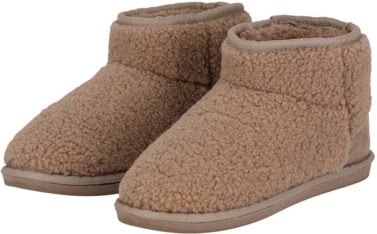 Morethansocks - Dames teddy pantoffels - Fake Fur voering - Taupe