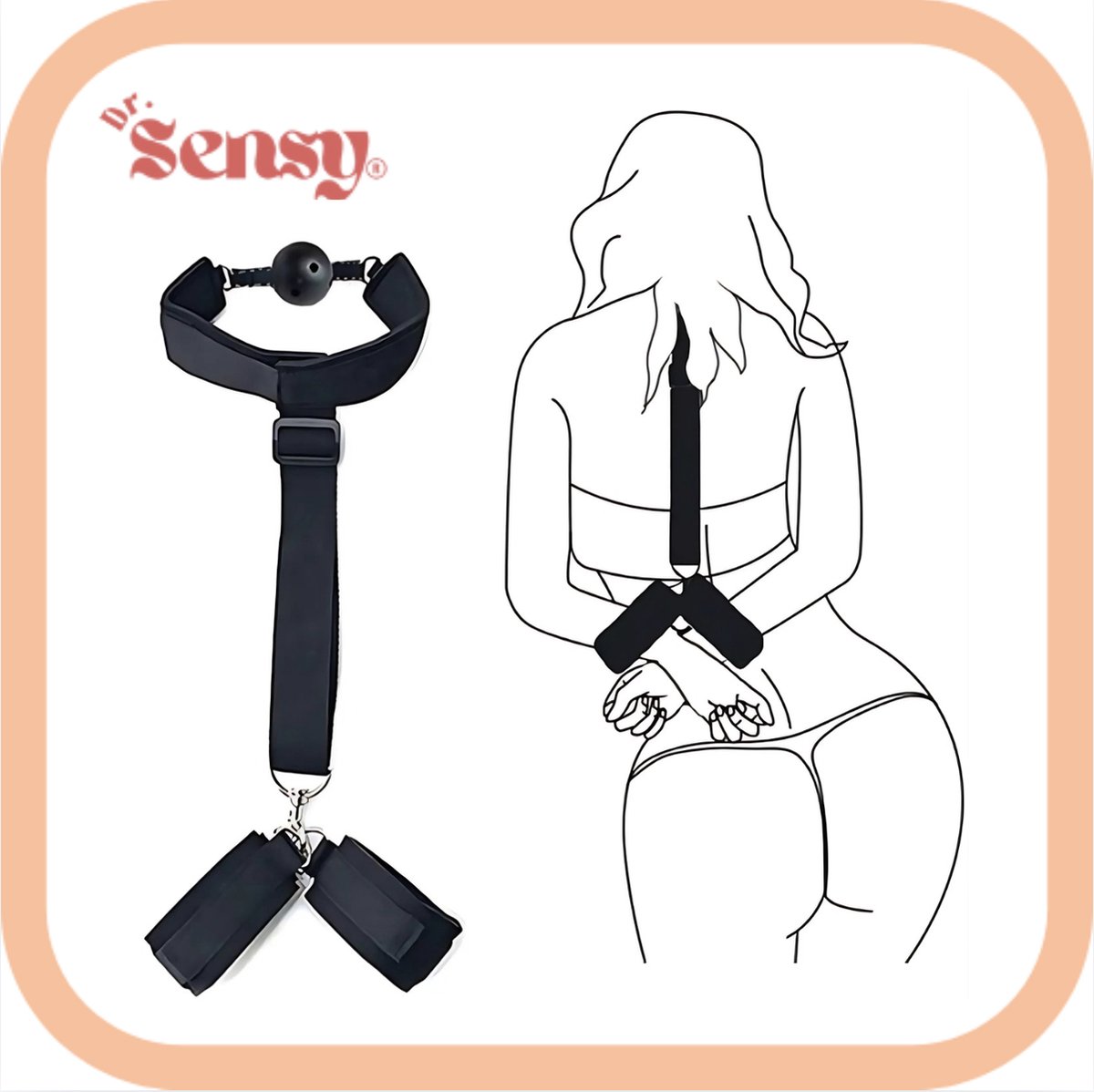 Goedkoopste Dr. Sensy BDSM Gag Ball handboeien set - Zwart - Boeien Bondage - BDSM set Harnas - SM - Fetish - Voor Koppels