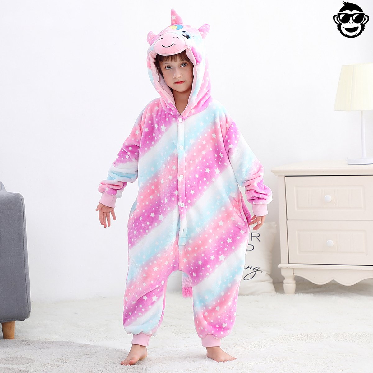 BoefieBoef Dieren Onesie Verkleedkleding Kinderen 5-9 jaar – Comfortabele Kostuum Pyjama – Maat 120 tot 140 – Dierenpak voor Jongens en Meisjes – Feest, Carnaval Verkleedkleding - Kerst, Dierenpak - of Verjaardag Cadeau - Eenhoorn — afbeelding 6