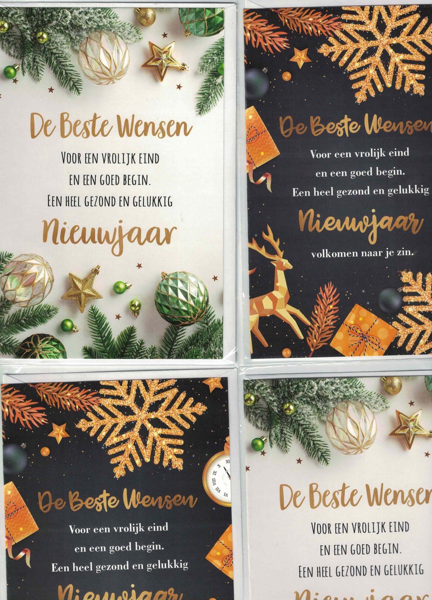 Wenskaart - gelukkig nieuwjaar - gezond nieuwjaar - nieuwjaarswens - set van 4