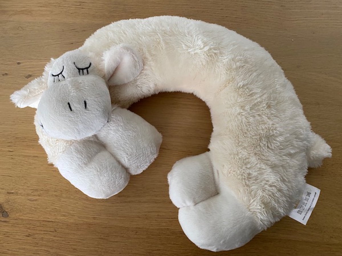 Nekkussen schaap 30x25 cm - reiskussen schaap voor kinderen - pluche nek-/reiskussen - ecru