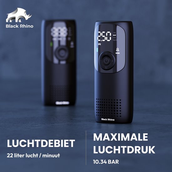 Black Rhino AeroBoost T-1 - Compacte Luchtcompressor - Elektrische Fietspomp - 4000 mAh Batterij - Powerbankfunctie - Dual Digitale display - Multifunctioneel - Werktijd 16 Minuten — afbeelding 5
