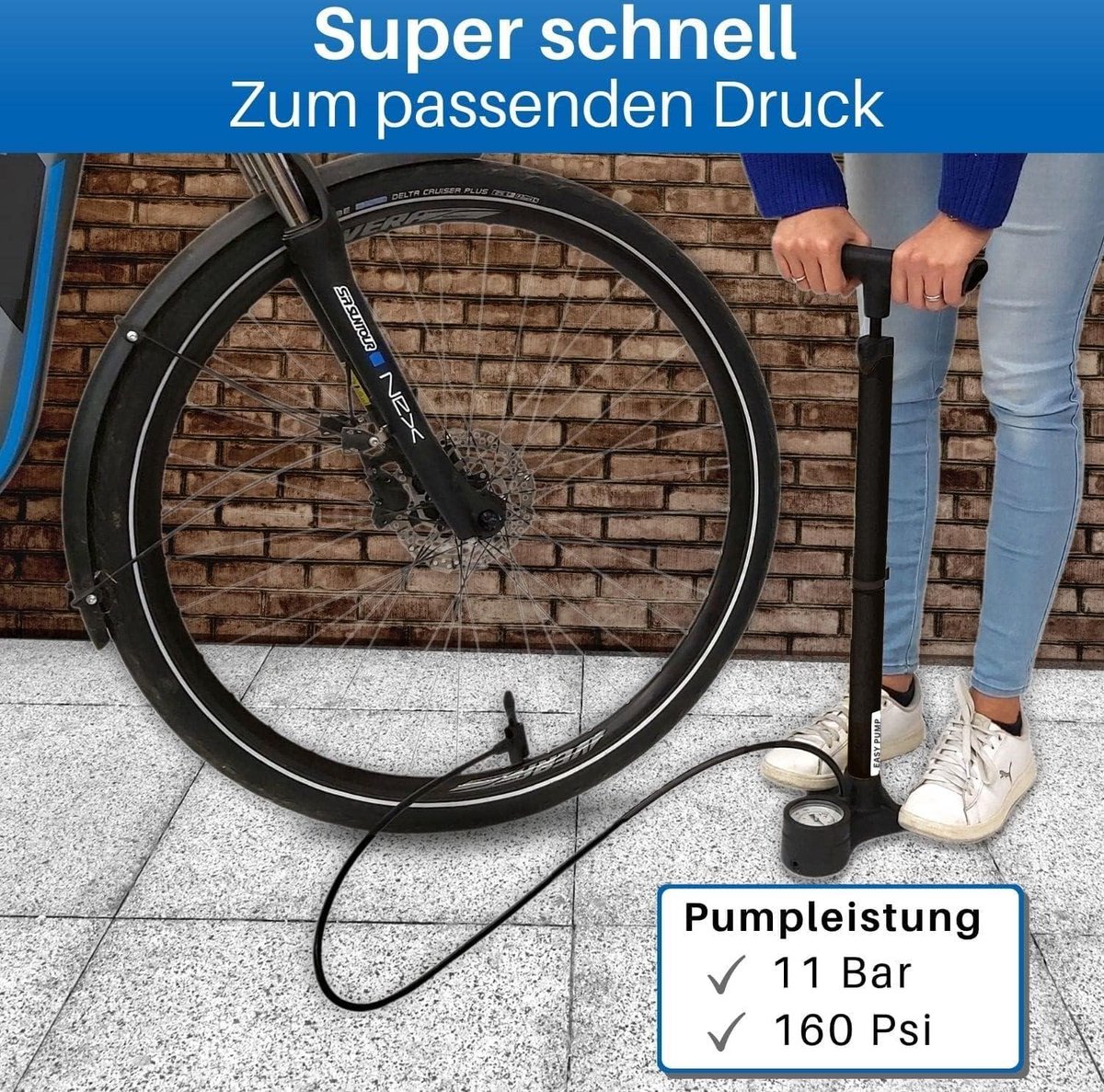 Fietspomp Dubbel Ventiel - 11 bar Vloerpomp Zwart