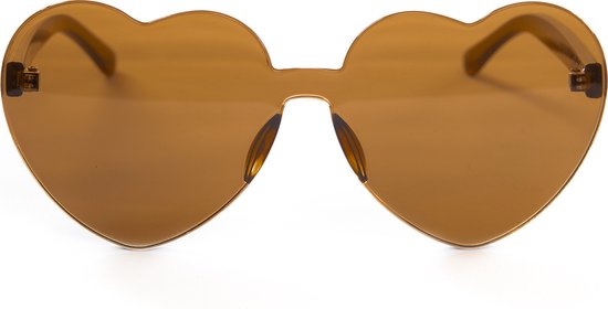 KIMU Hartjes Zonnebril Bruin Groot - Bruine Glazen - Grote Zonnebril Transparant Montuurloos Retro Influencer Vintage Love Zonder Montuur Festival van KIMU — afbeelding 4