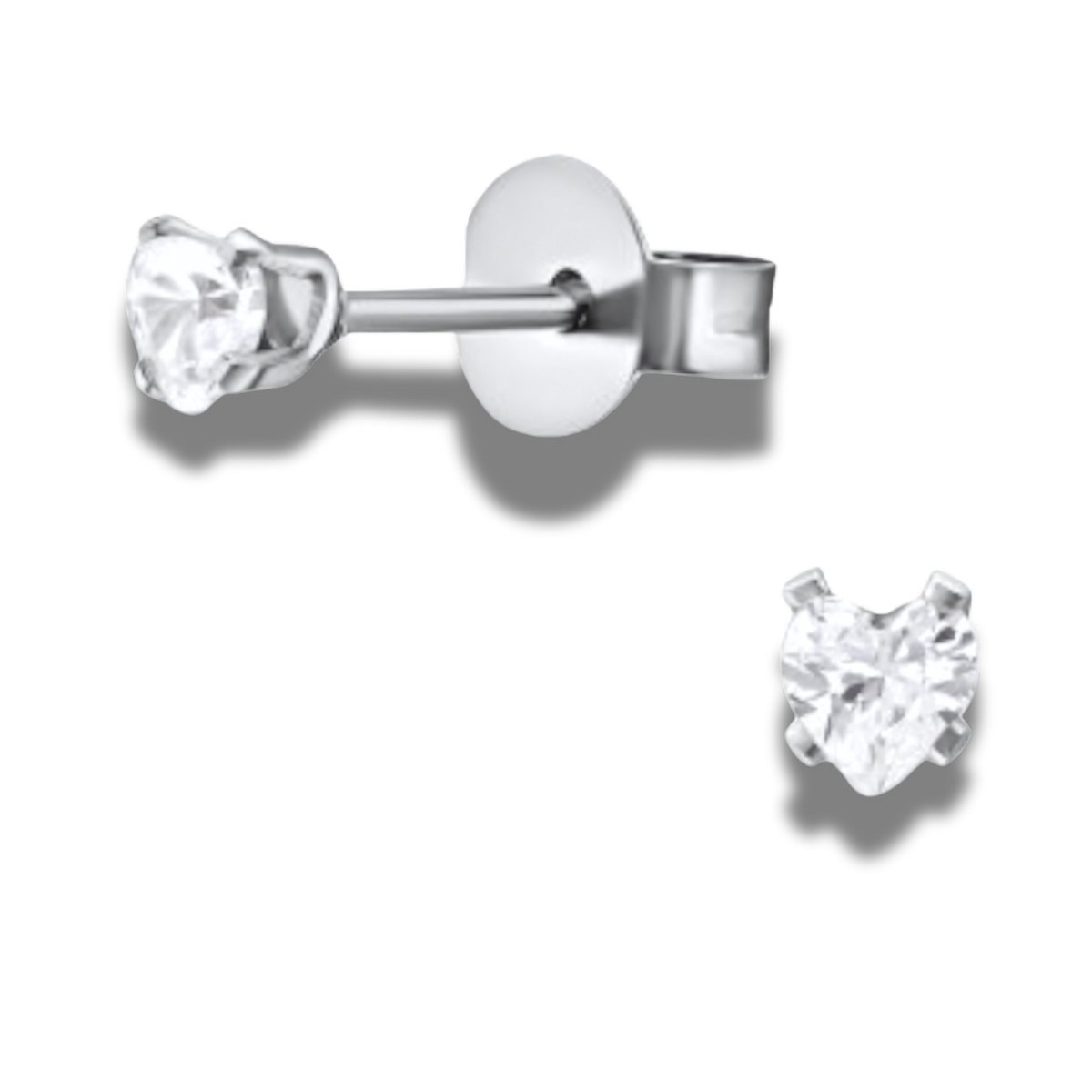 Oorstekers - oorbellen - hartvorm geslepen zirkonia - edel staal - zilverkleurig - heart - love - 3 mm - Moederdag- Valentijn - liefde - hypoallergeen