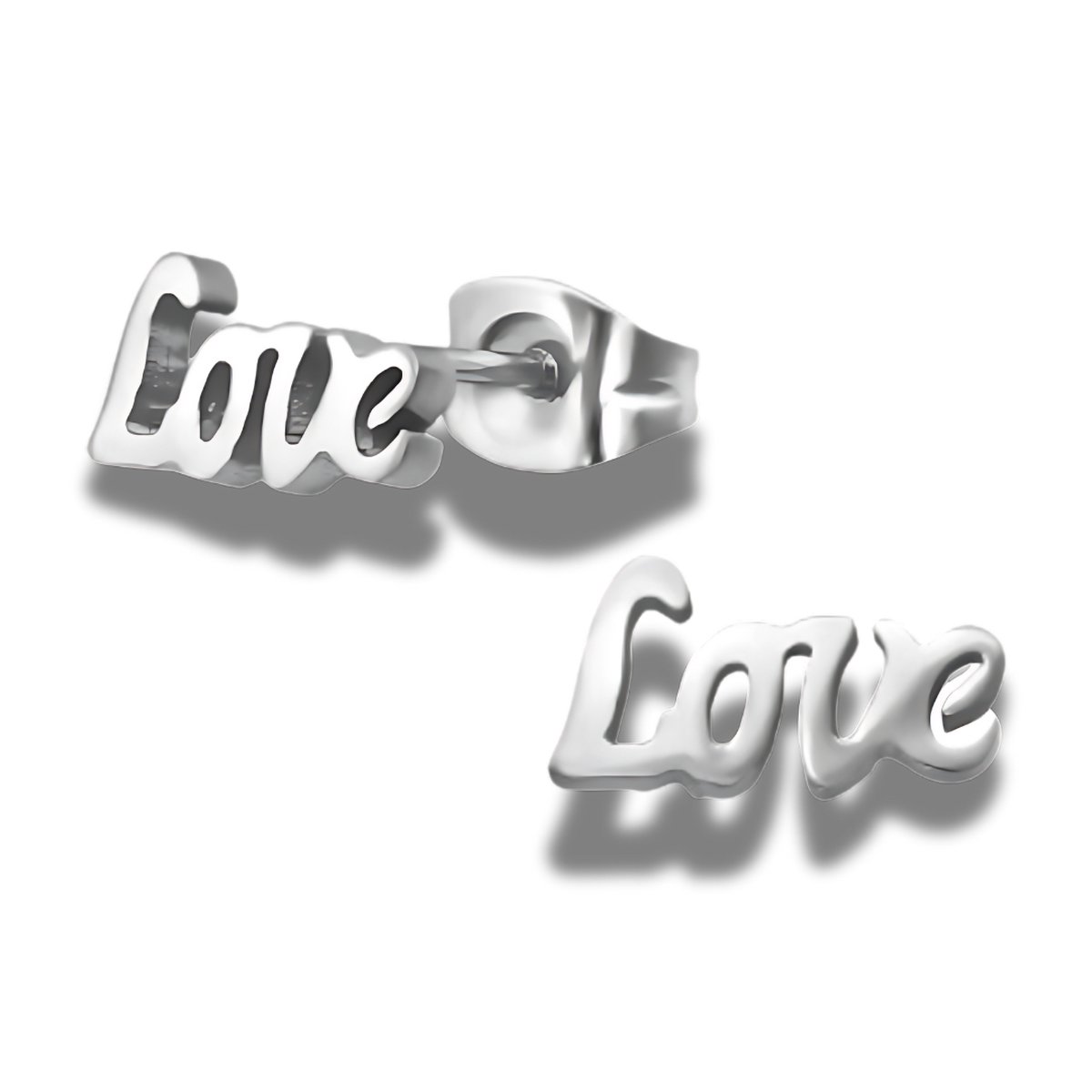Oorstekers - oorbellen - Love - Liefde - edel staal - zilverkleurig - valentijn - hypoallergeen