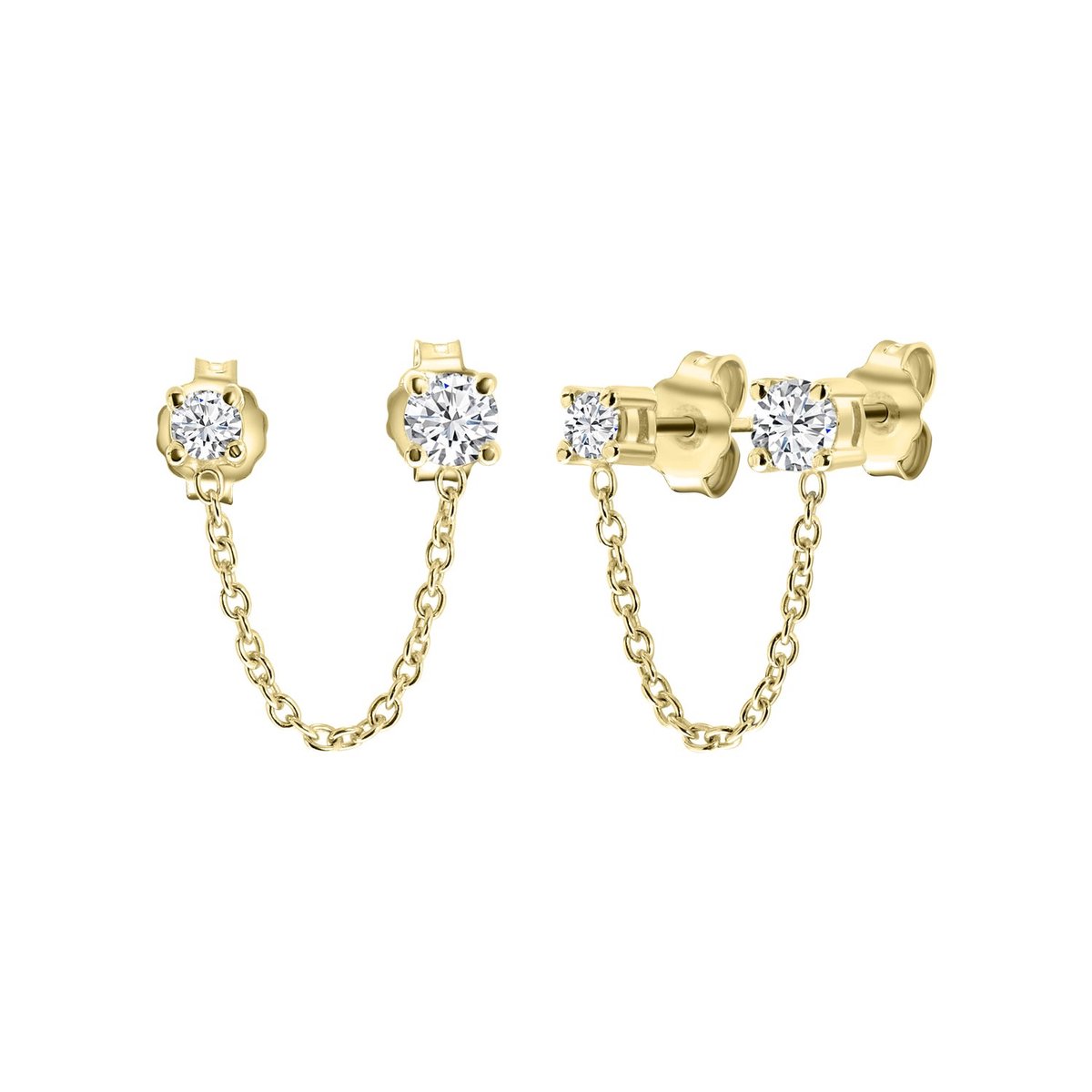 Lucardi Dames Goldplated oorknoppen met zirkonia - Oorbellen - Cadeau - Echt Zilver - Goudkleurig
