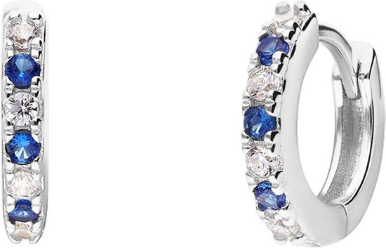 Lucardi Dames Oorbellen met witte en blauwe zirkonia - Oorbellen - Cadeau - Echt Zilver - Zilverkleurig