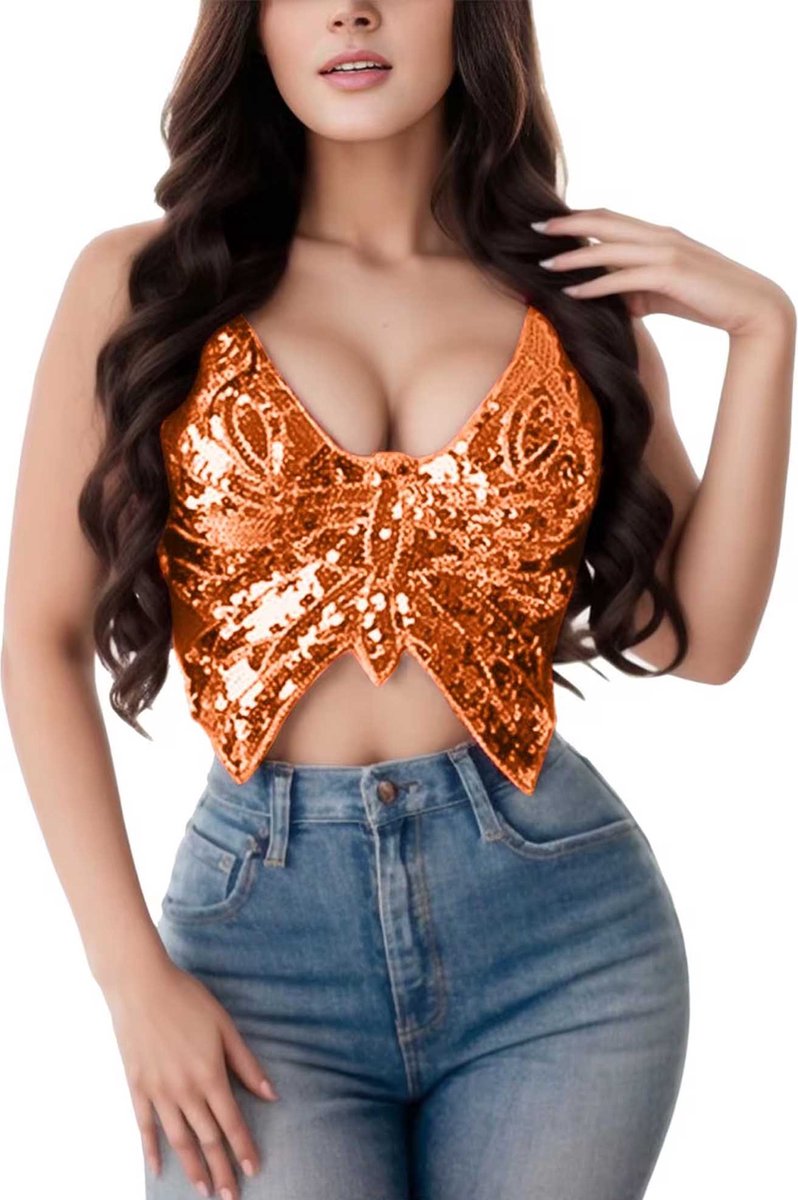 Goedkoopste Glitter Top - Festival Topje - Oranje - Lingerie - Sexy Dames BH - One size maten S, M en L