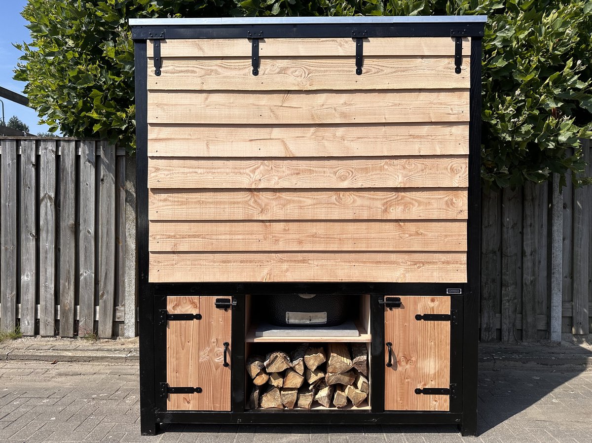 Steigerhoutje.nl Buitenkeuken- Close- overdekt BBQ'en met een Klepdeur- Uniek model bescherming van je BBQ