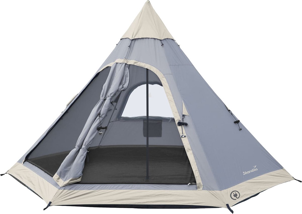 Skandika Tipi tent Lavvu 335 Protect - Tent voor 4 personen, 2 m stahoogte, vastgenaaide tentvloer, 3000 mm waterkolom, UV 50+, festivaltent, indianentent, familietent | Outdoor, kamperen, glamping